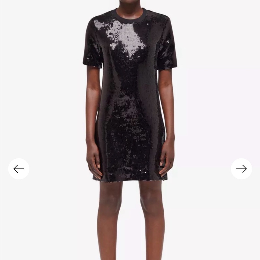 The Kooples Black Sequin Stretch T-Shirt Mini Dress| Size S